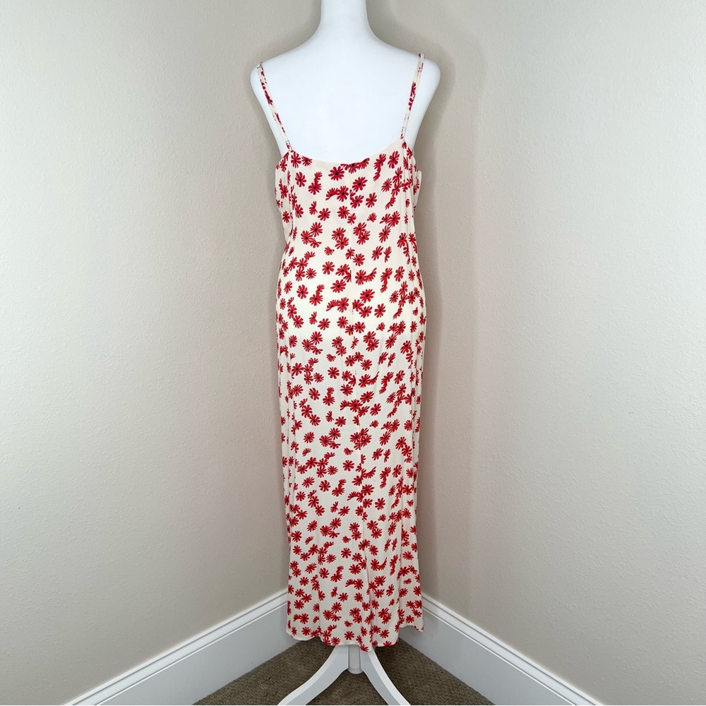 Reformation ALEXANDRA Ivory & Red Daisy Floral Sleeveless V-Neck Midi Dress - Picture 11 of 15